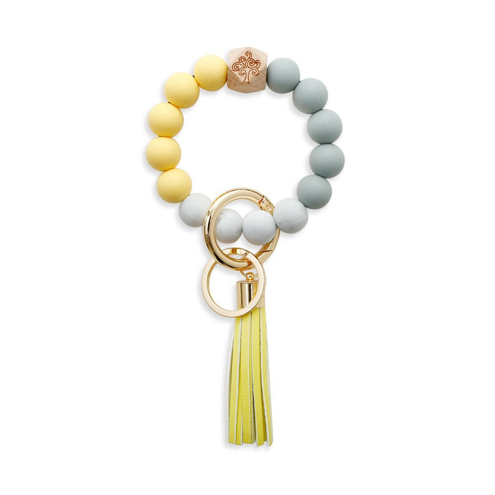Wholesale Silicone Wrist Handmade Beaded Leather Tassel Bracelet Keychains